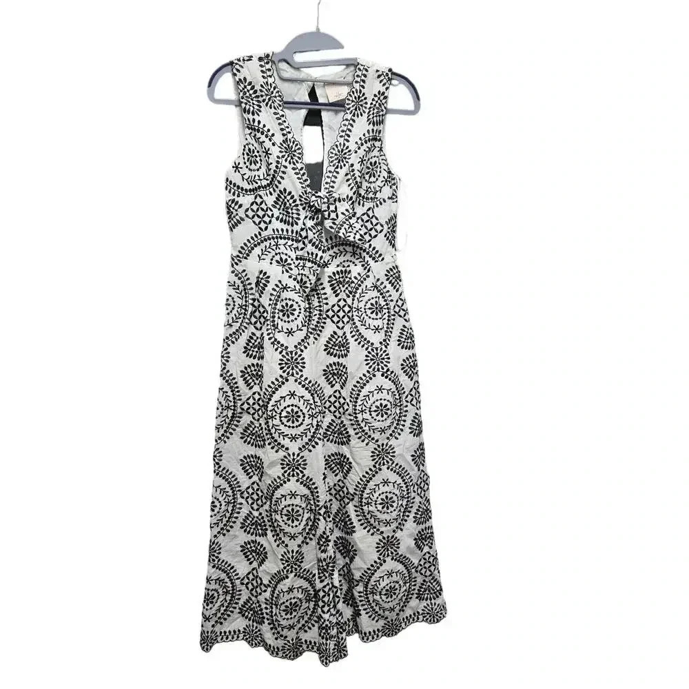 Alex Vinash White and Black Embroidered Jumpsuit Size S